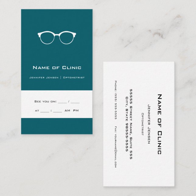 Optometri Optometrist Modern glasögon Öga Exam Visitkort (Fram/baksida)
