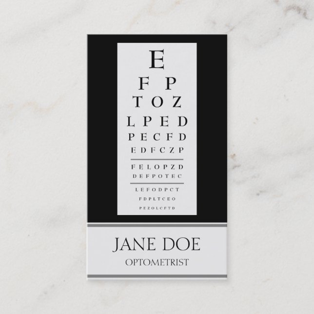 Optometrikern kartlägger randsvart visitkort (Framsida)