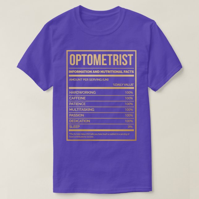 Optometrist Funny Optometry Näringsetikett i Gol T Shirt (Design framsida)