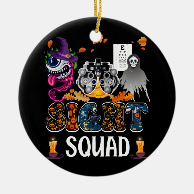Optometrist Halloween Sight Squad Witch Pumpkin Op Julgransprydnad Keramik (Framsidan)