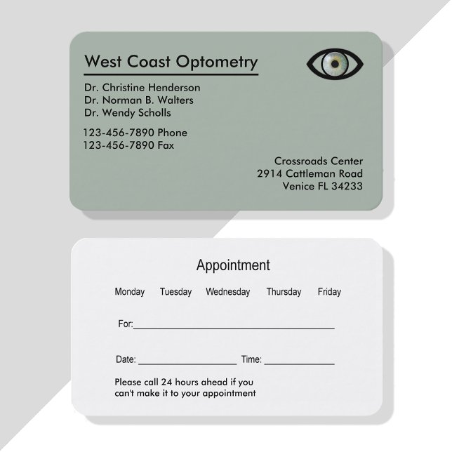 Optometrist Modern BusinessCard Tidsbeställning Kort (Skapare uppladdad)