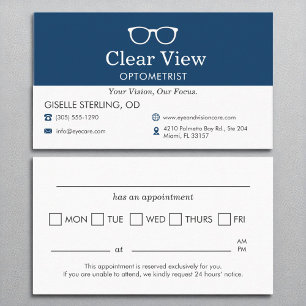Optometrist Office Möte Reminder Navy Blue Visitkort