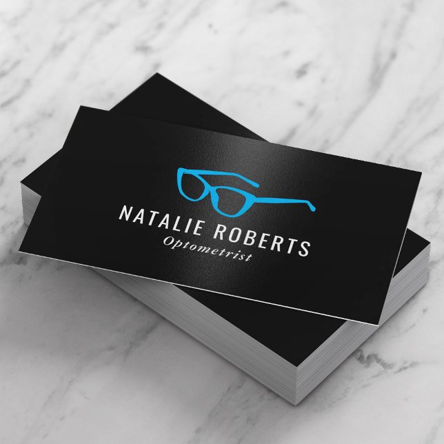 Optometrist Öga Doktor Blue Glasses Modern Black Visitkort (Skapare uppladdad)