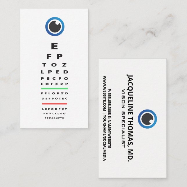 Optometrist | Öga Exam | Öga Icon Tidsbeställning Kort (Fram/baksida)