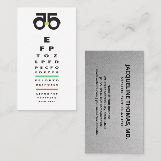 Optometrist | Öga Exam Tidsbeställning Kort (Fram/baksida)