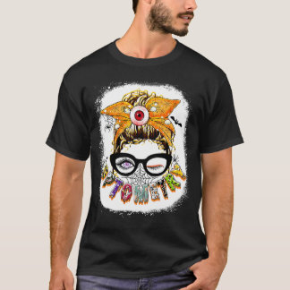 Optometry Messy Bun Glasses Halloween Bleached T Shirt