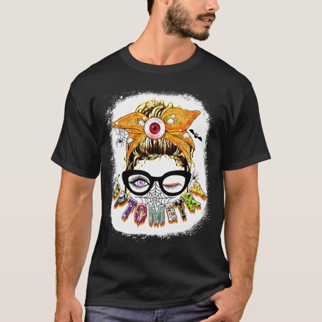 Optometry Messy Bun Glasses Halloween Bleached T Shirt (Framsida)