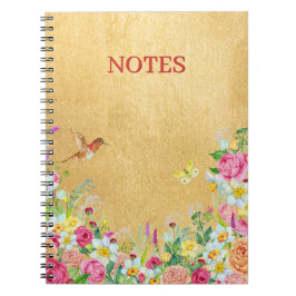 Opulence Gold Floral Hummingbird Anteckningsbok