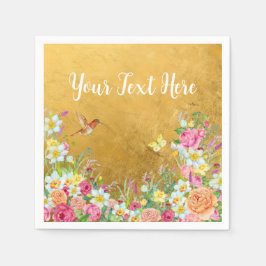 Opulence Gold Floral Hummingbird Pappersservett