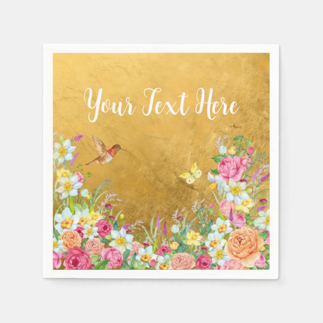 Opulence Gold Floral Hummingbird Pappersservett (Framsidan)