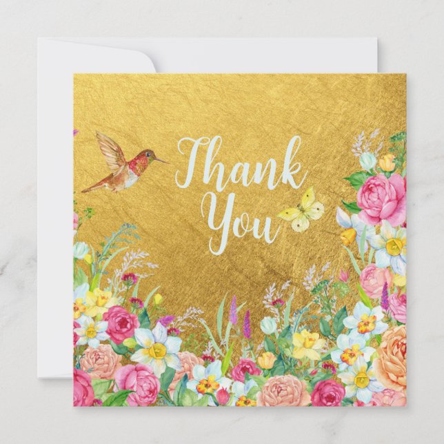 Opulence Gold Floral Hummingbird Tack Kort (Framsida)
