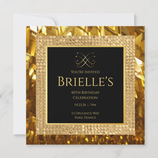 Opulence Minivites Gold Birthday Invitation  (Framsida)
