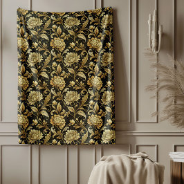 Opulent Baroque Blanket in Black and Guld Damask Fleecefilt