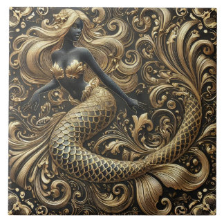 Opulent Baroque Golden Sjöjungfru Kakelplatta