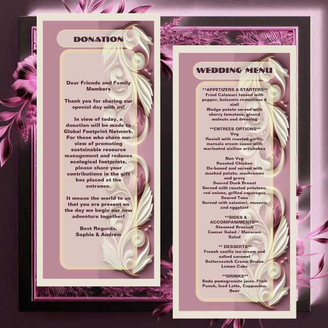 Opulent Baroque Tulip Ivory Swirl Mulberry Bröllop Meny (Baroque Opulent Tulip Ivory Swirl Mulberry Wedding Menu)