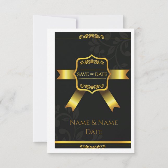 Opulent Black Damask Wedding Save the Date Spara Datumet (Framsida)