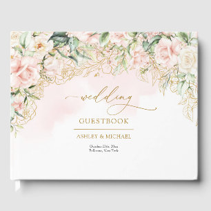 Opulent boho ljus rosa ro guld bröllop gästböcker