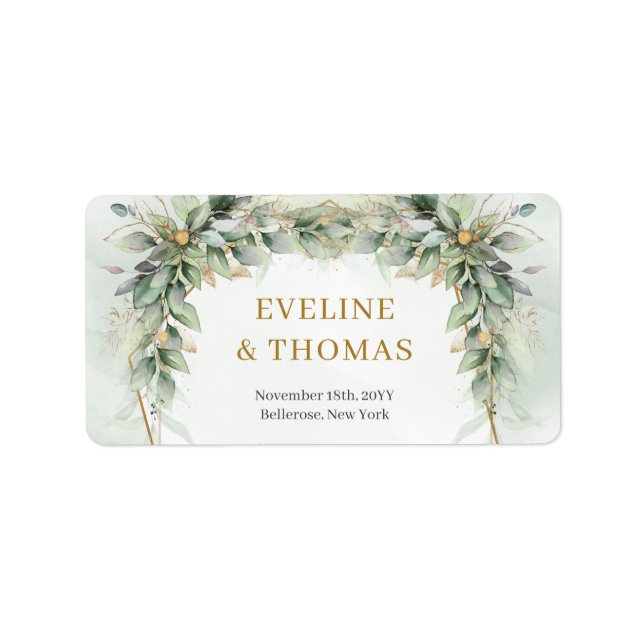 Opulent chic greenery foliage guld ram bröllop adressetikett (Framsidan)