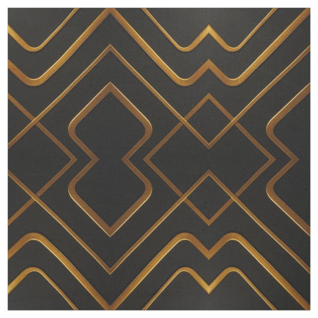 Opulent Deco Grid Full Liquid Gold Black Monochrom Tyg (Provkarta)
