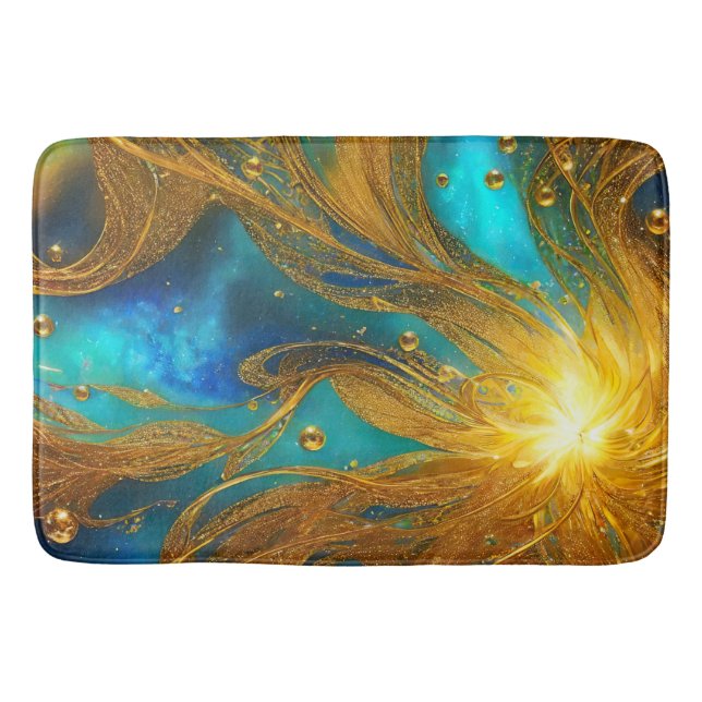 Opulent Elegant Blue Guld Burst Large Bath Mat Badrumsmatta (Framsidan)