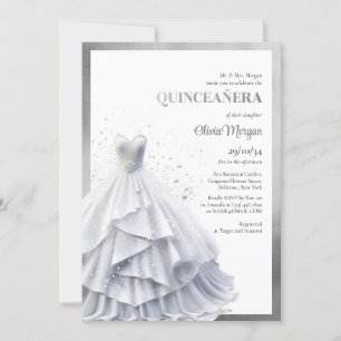 Opulent elegant silver dress glamor Quinceañera Inbjudningar
