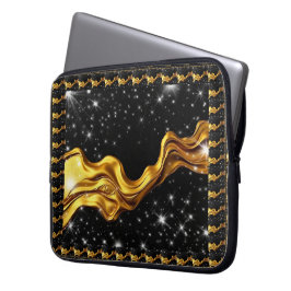 Opulent Galaxy Liquid Gold Black Monochrome Achemp Laptop Fodral