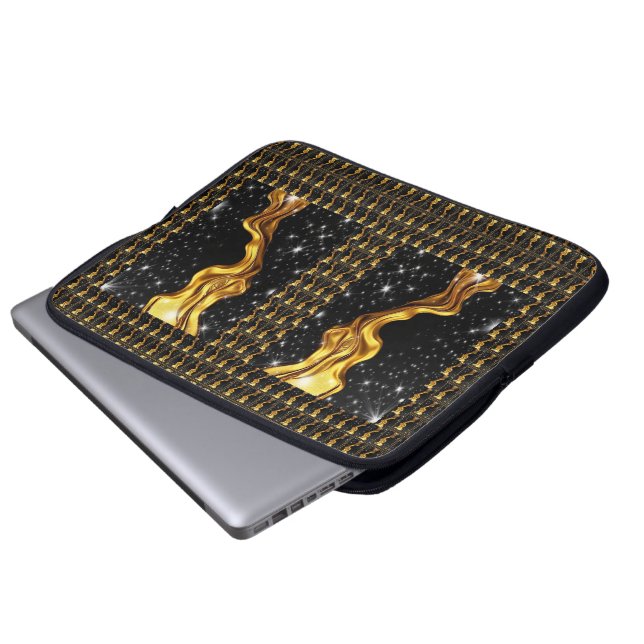 Opulent Galaxy Stream Liquid Gold Black Monochrome Laptop Fodral (Framre botten)