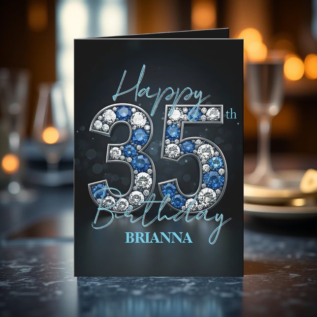 Opulent Glittering Sapphire Diamond 35e Birthday Kort (Skapare uppladdad)
