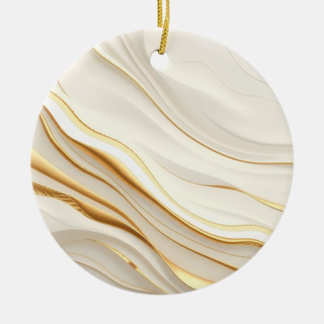 "Opulent Gold and Cream Marble Swirls" Julgransprydnad Keramik (Framsidan)
