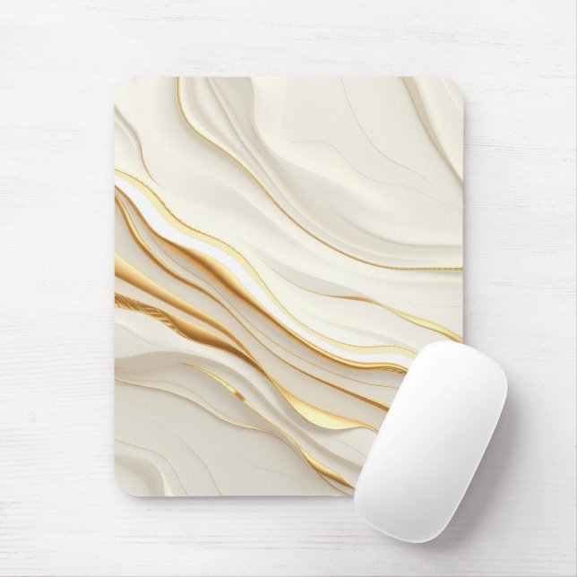 "Opulent Gold and Cream Marble Swirls" Musmatta (Med mus)