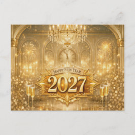 Opulent Gold Ballroom Happy New Year 2027 Helg Vykort