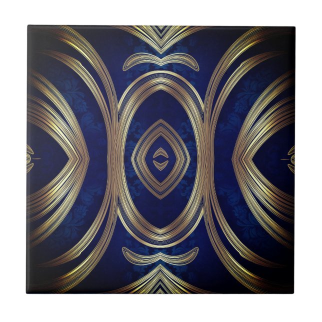 Opulent Gold Symmetry on Deep Blue Kakelplatta (Framsidan)
