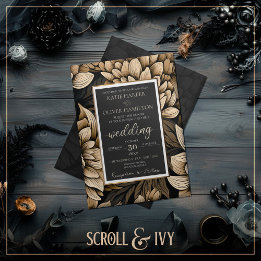 Opulent Guld & Champagne Silke Bloom Bröllop Inbjudningar