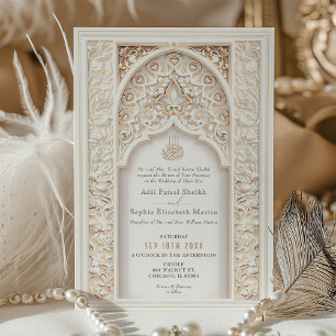 Opulent Guld & Cream Muslim Bröllop Inbjudningar
