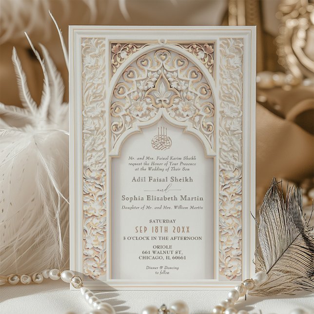 Opulent Guld & Cream Muslim Bröllop Inbjudningar (Skapare uppladdad)