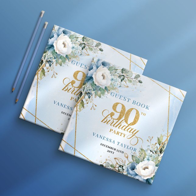 Opulent Pastel Blue Gold 90th Birthday Sign In Gästböcker (Opulent Pastel Blue Gold 90th Birthday Sign In)