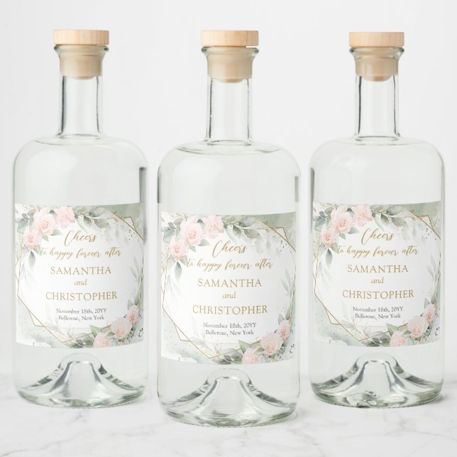 Opulent  ro eukalyptus och guld bröllop spritflaskor etikett (Flaskor)