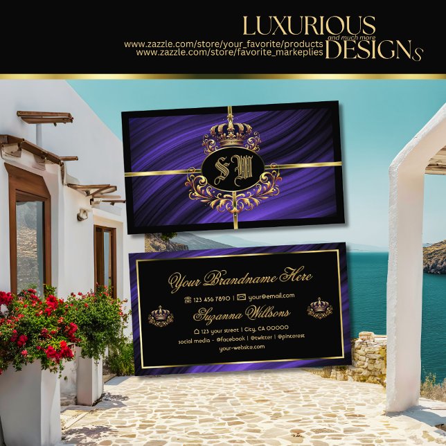 Opulent Royal Blue Guld Krona med Monogram Noble Visitkort (Skapare uppladdad)