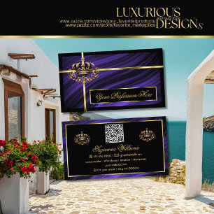 Opulent Royal Blue Guld Krona med QR-kod Noble Visitkort