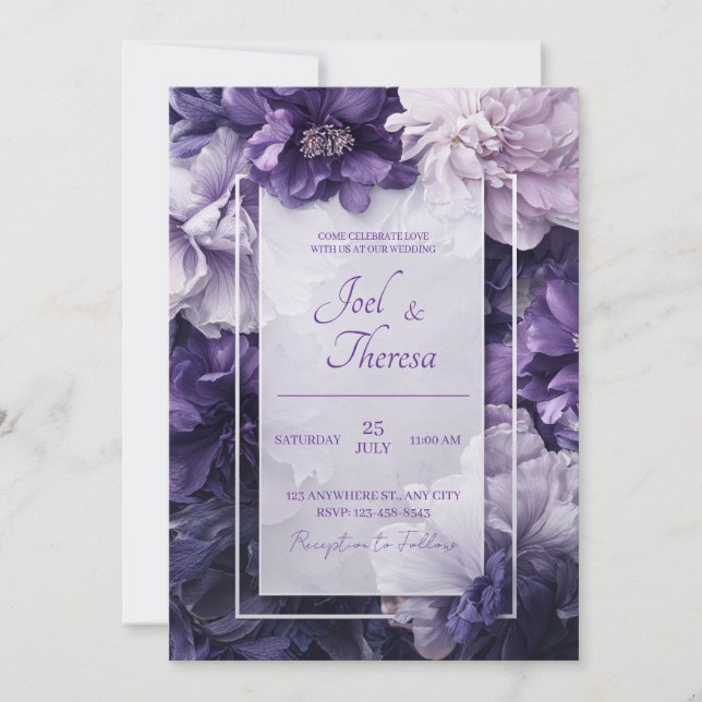 Opulent Royal Purple Violet Peony Floral Wedding Inbjudningar (Framsida)