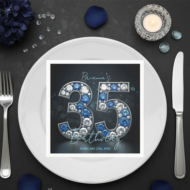 Opulent Sapphire Diamond 35e Födelsedagsfest Pappersservett (Skapare uppladdad)