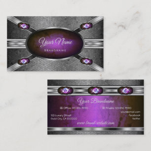 Opulent Silver Shimmery Lila Marble Mönster Visitkort
