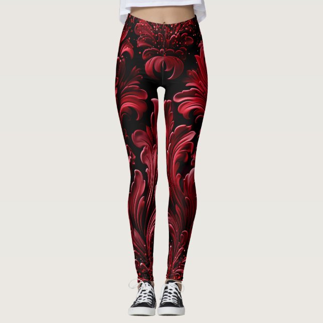 Opulent Struktur Red Velvet Luxurious Glitter Leggings (Framsida)