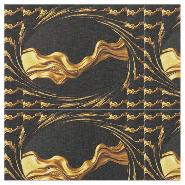 Opulent Swirl Full Gold Black Designer Upholstery  Tyg (Närbild)
