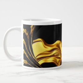 Opulent Swirl Liquid Gold Black Monochrom Designer Jumbo Mugg
