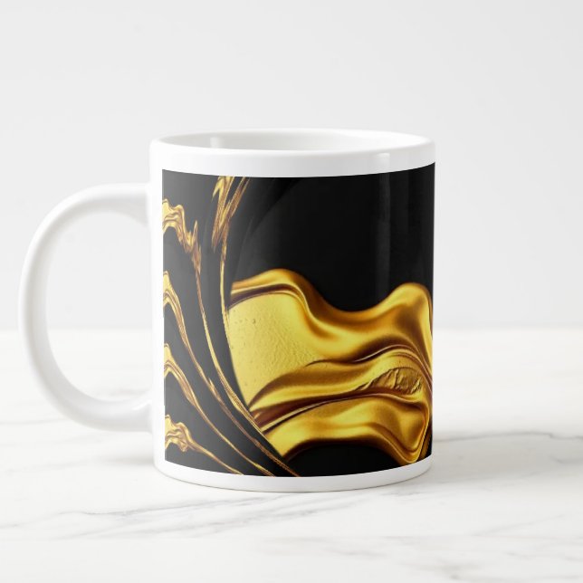 Opulent Swirl Liquid Gold Black Monochrom Designer Jumbo Mugg (Vänster)