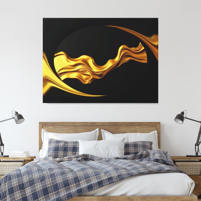 Opulent Swirl Liquid Gold Black Monochrome Achempo Canvastryck (Insitu (sovrum))