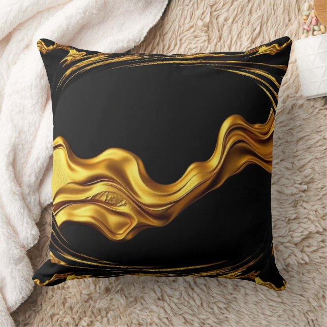 Opulent Swirl Liquid Gold Black Monochrome Achempo Kudde (Filt)