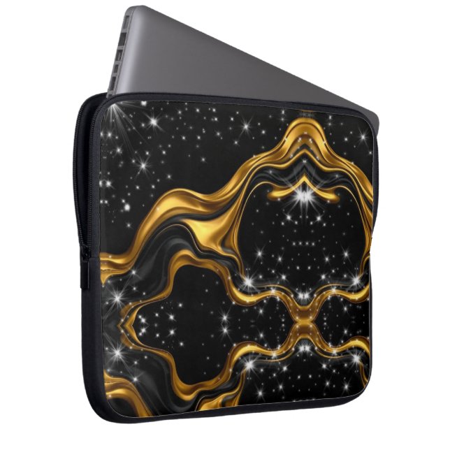 Opulent Swirl Liquid Gold Black Monochrome Achempo Laptop Fodral (Framsidan Höger)