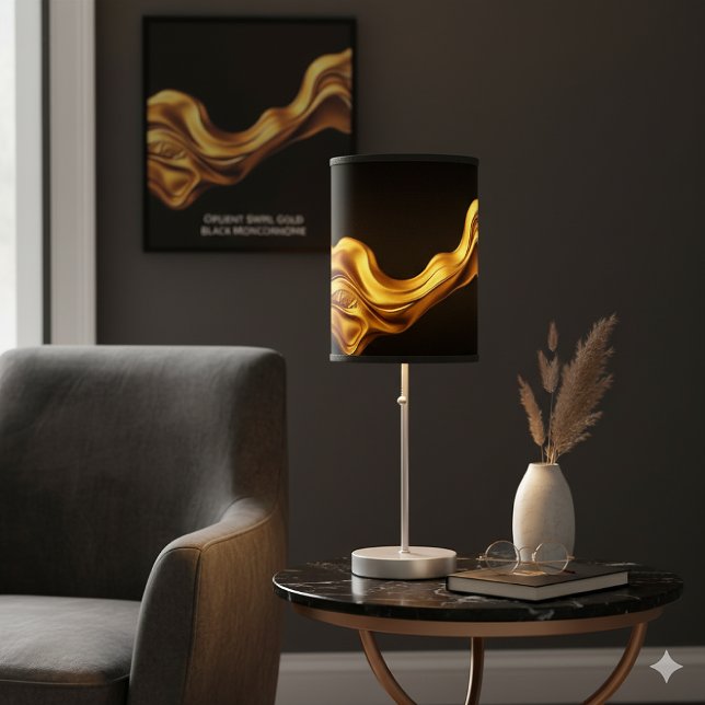 Opulent Swirl Liquid Gold Black Monochrome Art  Canvastryck (Opulent Swirl Canvas: Liquid Gold Black Monochrome Wall Art. Your luxury statement piece. Achempong)